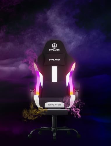 Image of GTPLAYER RGB Gaming Chair with Footrest, LED Lights, Ergonomic Computer Chair with Linkage Armrest, Breathable Fabric for Home Office Desk - Video Game Chairs for Adults, Warm Red