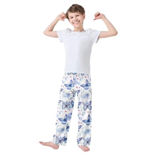 Flower Butterfly Long Pajama Pants Elastic Waist PJ Bottoms with Pockets S A1113033