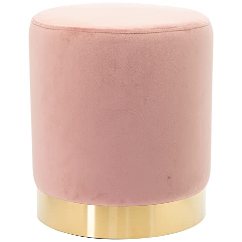 Shally Dogan Pouf in Velluto con Base in Metallo e Struttura in MDF, Design Moderno, Poggiapiedi Forma Cilindrica, Sgabello Tondo con Seduta Imbottita Morbida, Arredamento Interno (Rosa)