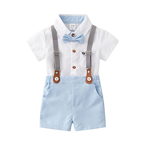 Baby Boys Gentleman Outfits Suit Set,Shirt+Pants+Bow Tie+Suspenders,3-6 Months #TOP20