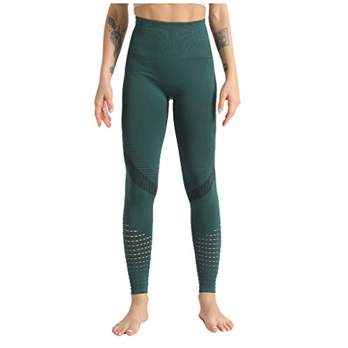 KUKICAT Fashion Women Seamless Hollowing Out Sports High Waist Yoga Pants Trousers Green