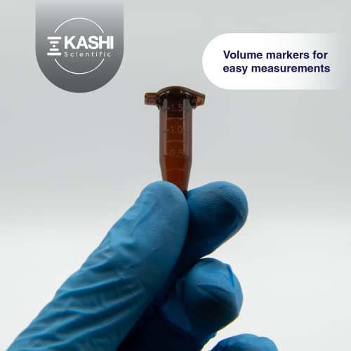 Image of Kashi Scientific 1.5mL Amber Snap-Cap Microcentrifuge Tubes with Graduation, Lab Grade Polypropylene Plastic [1.5mL Amber, 500]