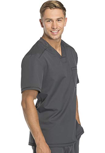 Dickies Dynamix Scrubs For Men, Athletic-Inspired V-Neck Chest Pocket Scrub Top With Four-Way Stretch And Moisture Wicking Dk610, M, Pewter #TOP6