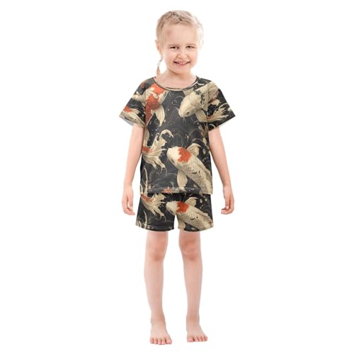 Pajama Sets Short Sleeve Koi Fish Pattern Soft Cotton Summer Sleepwear 2 Piece PJS Size 5-14T4