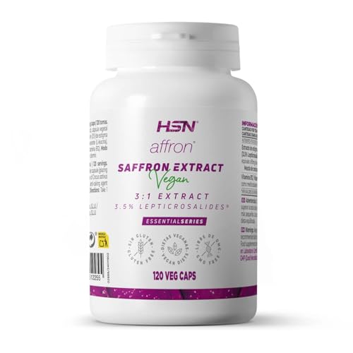 HSN Extracto de Azafrán 30mg (3,5% Lepticrosalides®) affron® | 120 Cápsulas Vegetales | Azafrán Premium | equivalencia de Estigma 90mg | Origen España | No-GMO, Vegano, Sin Gluten