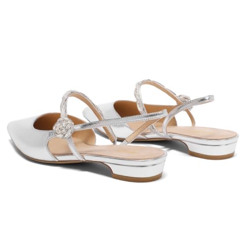 FOWT Women Pointed Toe Comfortable Pumps Pull on Rhinestone Studded Flats Wedding Prom Dance Shoes Size 4-16 US4