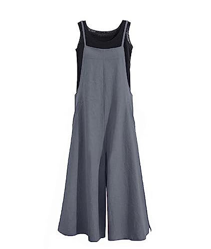 Image of YESNO Women Casual Loose Long Bib Pants Wide Leg Jumpsuits Baggy Cotton Rompers Overalls with Pockets PZZTYP2