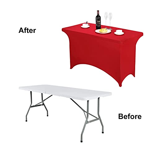 Image of FORLIFE 2Pack Spandex Table Covers,Fitted Tablecloth for Rectangular Tables, Stretch Patio Table Covers, Universal Spandex Table Cover for Wedding, Banquet, Party (4ft, Red)