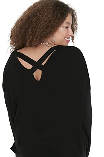 ترنديول سويتر تريكو اسود مع تفاصيل شريط متقاطع على الظهر Tbbaw23An00021، اسود، مقاس XL