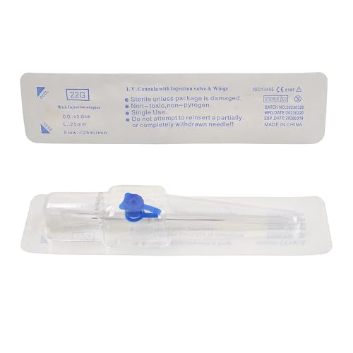 VNisenllc Disposable I.V. Cannula Injection Catheter with Wing for Pet Dog Cat Animals Veterinary Supplies, 5pcs 22G Blue