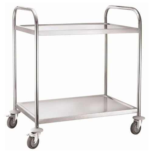 METRO Professional Carrito de Servicio GST1002 con 2 estantes, Acero Inoxidable, Plata, Ideal para Restaurante (Plata - 2 estantes)