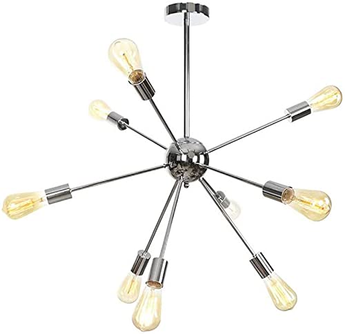 SYAXVOM 9 hts Sputnik Chandeliers Chrome Mid Century Modern Chandelier Pendant ht Industrial Vintage Ceiling for Living Room Dining Bedroom Foyer-Chrome Head Made in China