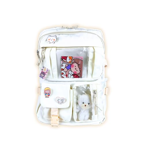 Mochila Kawaii Estilo Coreano Bolso Transparente para Chaveiros Unissex Infantil Adulto Divertida Escolar Volta as Aulas (Branco)