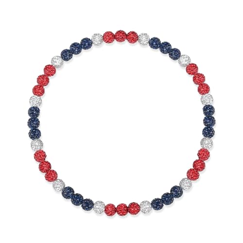 NUKAYAI Baseball Necklace Beaded 16in Bling Ice Glitter Navy Blue/Red/White Baseball Collection Chain for Men Rhinestone Discoball Baseball Accessories Drip Necklaces Gifts for Player Team Lovers