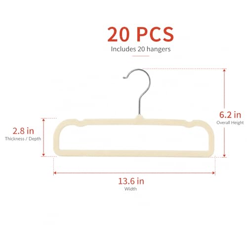 20 PCS Velvet Pants Hangers with Side Grooves and Metal Swivel Hook, Slim Flocked Hangers for Jeans, Trousers, Scarves, Tank Tops, Bra, Dresses, Space Saving Closet Organization - Image 2