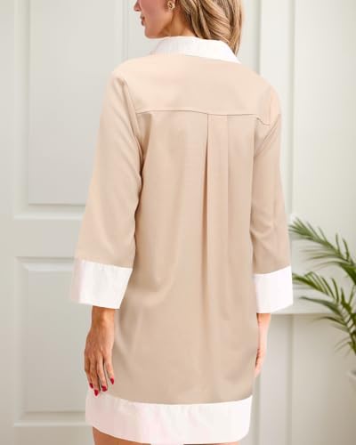 Kedera Women Botton Shirt Dress V Neck Short Sleeves Summer Casual Work Shift Tunic Dress with Pockets2