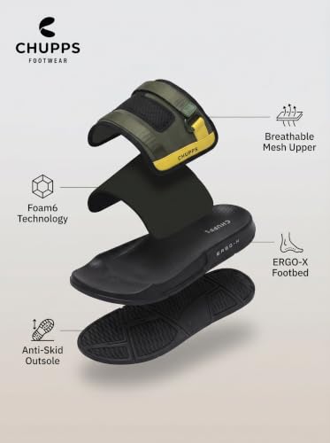 Image of CHUPPS Element Grey & Black Drift Orthopedic Slippers | Soft Footpharma Footbed | Breathable Ventilation Holes | Lightweight Flip Flops | Anti-Skid Chappals for Everyday For Mens