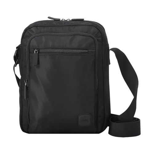 TOTTO - Bolso Bandolera Hombre, Modelo Bayonne, Dimensiones 22 x 29 x 7 cm, Bolsillo para iPad o Tablet 10 Pulgadas, 4 Compartimentos, Correa Ajustable, Resistente e Impermeable, Color Negro
