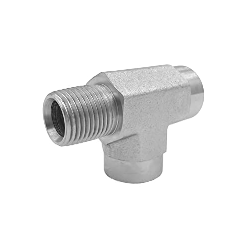 Image of (2-PACK) 5602-04-04-04 Hydraulic Adapter Fitting 1 /4 inch-18NPTF Male x 1 /4 inch-18NPTF Female x 1 /4 inch-18NPTF Female Street Tee Pipe Carbon Steel