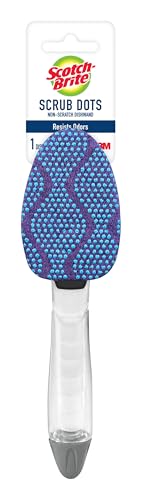 Scotch-Brite Scrub Dots Non-Scratch Soap-Dispensing Dishwand, 1 Count, Keeps Hands Out of the Mess, Fits All Scotch-Brite Refills, Assorted Colors