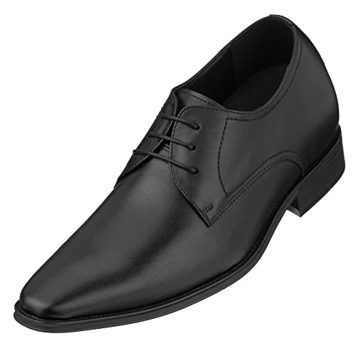 CALTO Men's Invisible Height Increasing Elevator Shoes - Black Premium Leather Lace-up Formal Derby Oxfords - 2.8 Inches Taller - Y5011 - Size 11 D(M) US