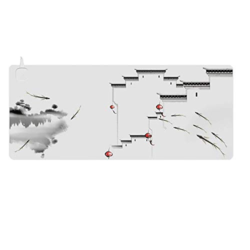Yajun Chauffage Coussin Bureau Électrique Réchauffement Portable Paysage Motif Écriture Tapis PVC en Cuir Souris Protecteur Couverture,A,80x33cm-touch Cover
