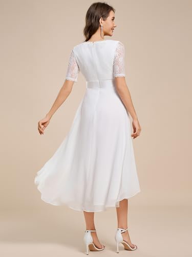 Image of Ever-Pretty Women's V Neck Lace Chiffon Half Sleeves A Line Hi-Lo Wedding Guest Dresses 04489