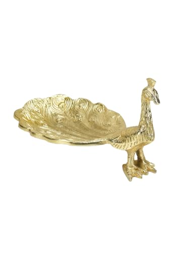 Serene Spaces Living 9" Gold Peacock Tray, Aluminum Candy Dish,