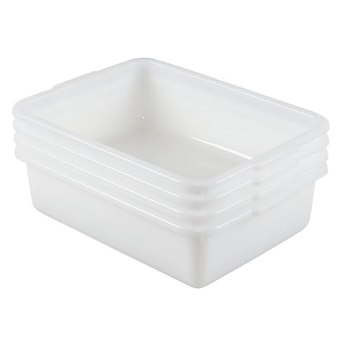 Guankan 4-Pack 8 L Commercial Plastic Bus Tub Box, Small Dish Pan Tub, White