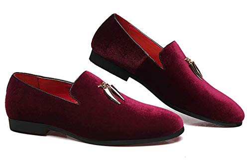 Loafers Shoes Men Fashion Slip on Metal Fringed Round Toe Velvet Smoking Slipper Moccasins Driving Shoes Black Blue Red4