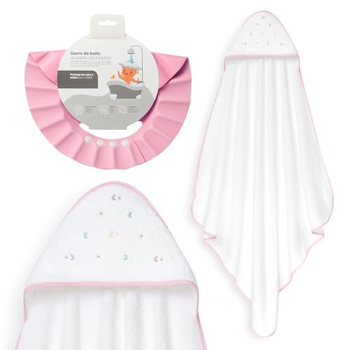 Interbaby - Capa de Baño Bebé + Gorro Ajustable | Toalla con Capucha 100% Algodón, Unisex | Suave, Secado Rápido | Ideal para Recién Nacidos, Bebes y Niños Pequeños | Estrella Luna Multicolor