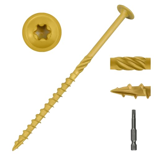 #14 x 4 Heavy-Duty Modified Truss Head Structural Deck & Lag Screws - Epoxy-Coated Bronze, Rust Resistant - Torx T30 Star Drive (Includes Bit) - for Outdoor Timber, Log, Landscaping Wood, 40-Pack