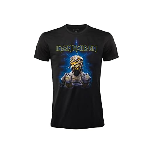 Camiseta Iron Maiden Mummy Back. Camiseta Rock Oficial Negra. Banda Heavy Metal. Algodón. Unisex. Adulto Muchacho. (L)