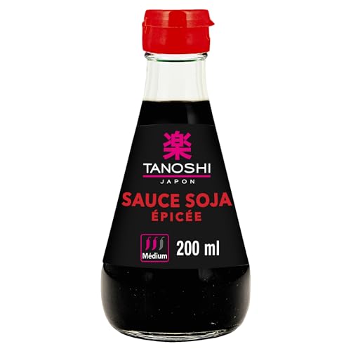 TANOSHI - Sauce Soja Epicée - Sans Glutamate Ajouté - Flacon Pratique - Flacon de 200 ml TANOSHI - Sauce Soja Epicée - Sans Glutamate Ajouté - Flacon Pratique - Flacon de 200 ml