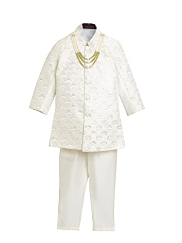 Image of AHHAAAA Kids Ethnic Cotton Silk Blend Sequin Print Indo-Western Sherwani Set for Boys 496MF