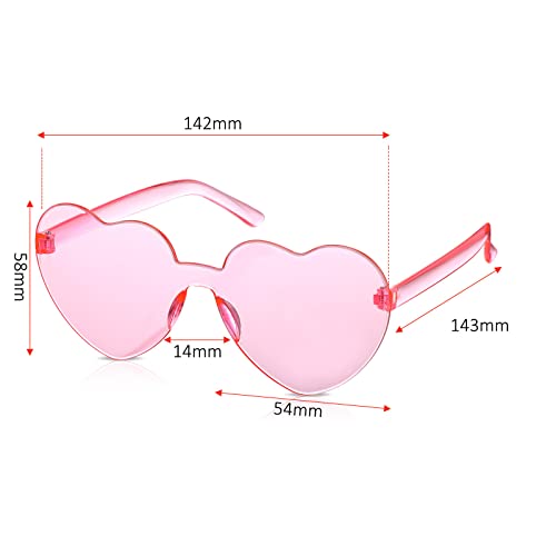 Maxdot 5 Pieces Heart Shaped Rimless Sunglasses Tinted Heart Glasses Eyewear For Wedding Party Women Girls (Pink) #TOP1