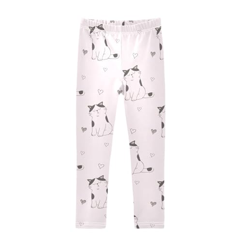 Cat and Heart Girls Leggings,Workout Leggings for Girls Toddler Athletic Legging Size for 3-10T