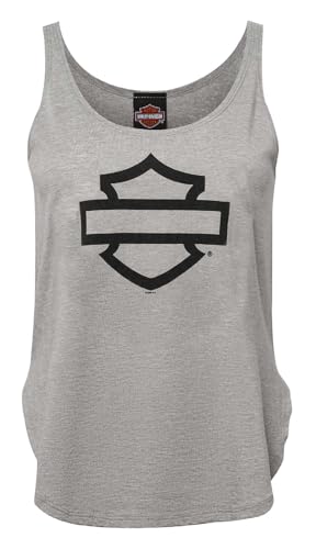 Harley-Davidson Camiseta sin mangas con dobladillo curvado y barra abierta para mujer, color gris, Gris, Medium