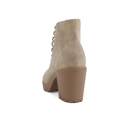 Image of Soda Second Lug Sole Chunky Heel Combat Ankle Bootie Lace up w /Side Zipper | Casual Boots