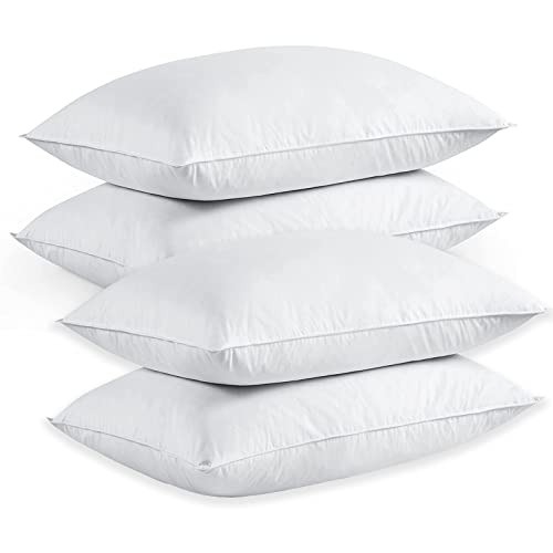 Image of LSC Luxury White Duck Feather and Down Pillows Comfy Hotel Quality Pillow Pair Soft Duck Feather Filling 100% Polyester Cover Bed Pillows for Side Back Sleeping (pack of 4)