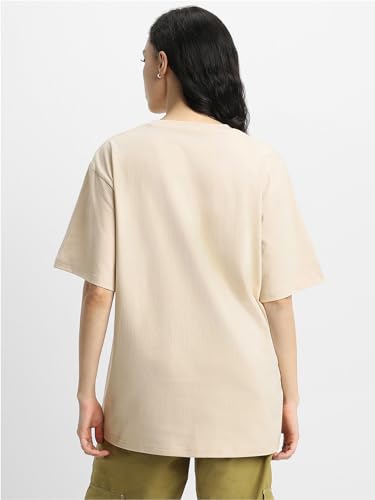 Image of JUNEBERRY Pure Cotton Oversized Baggy Fit Half Sleeve Drop Shoulder Plain Solid Round Neck T-Shirt for Women (Available in Black, White, Lilac, Cork, Maroon, Royal Blue, Swan White, Soap Nut Colors)