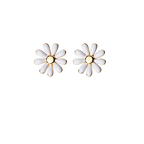 Reffeer Solid 925 Sterling Silver Daisy Flower Stud Earrings Spring for Women Teens Daisy Stud Earrings Flower