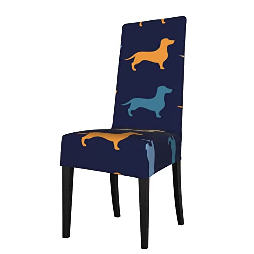 Chair Covers For Dining Room Dachshund-Blue-Orange-Dog Dining Chair Slipcover For Kitchen,Hotel,Restaurant #TOP12