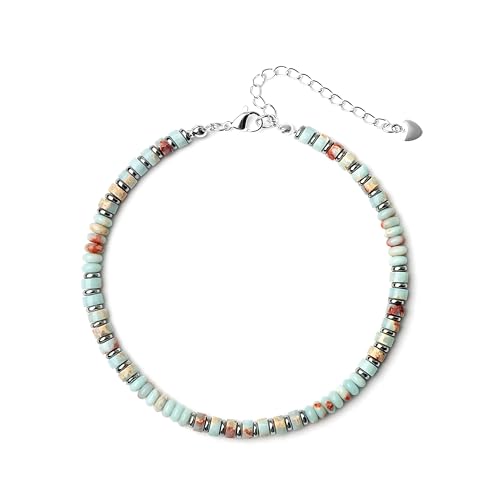XIJIN Natural Stone Beaded Anklets for Women Handmade Beach Boho Turquoise Beads Ankle Bracelet Jewelry Gift for Her
