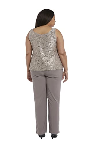 R&M Richards Women's Plus Size Tank Top And Pant Set With Sheer Lace Jacket,  Champagne,  20W #TOP2