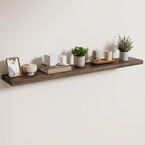 Image of Axeman Floating Shelves for Wall, 48in Reclaimed Elm Wood Shelves, Walnut