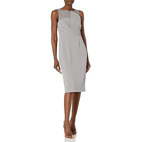 JS Collections Women's Stretch Crepe Sleeveless Dress with Asymmetric Bodice. Formal, Silver, 14 Cover