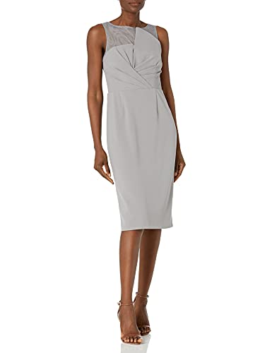 Js Collections Women's Stretch Crepe Sleeveless Dress With Asymmetric Bodice, Silver, 4 #TOP4