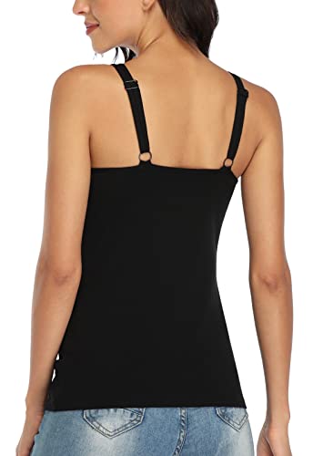 V FOR CITY Women's Cotton Tank Top with Shelf Bra Adjustable Wide Strap Cami Tanks Layering Tank Top Black