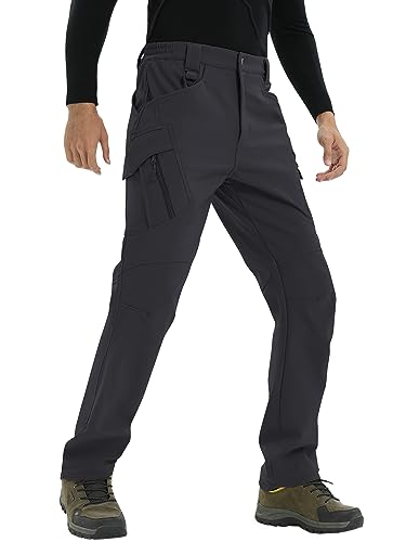 TACVASEN Men\'s Winter Work Pants Fleece Lined Tactical Snow Ski Pant Waterproof Insulated Cargo Hiking Trousers 9 Pocket Black - Thumbnail 2